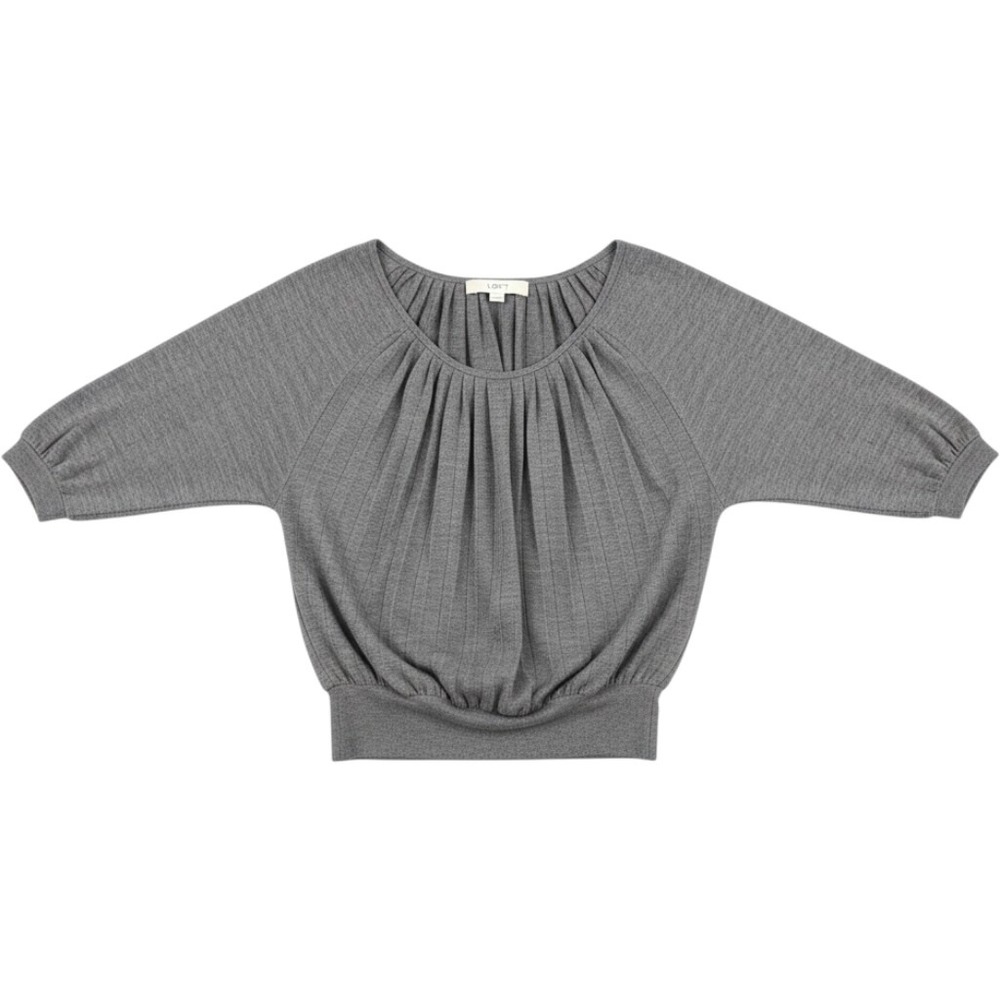 LOFT Pleated Tie Back Sweater Women Medium Gray Good Wool Blend Dolman Sleeve
